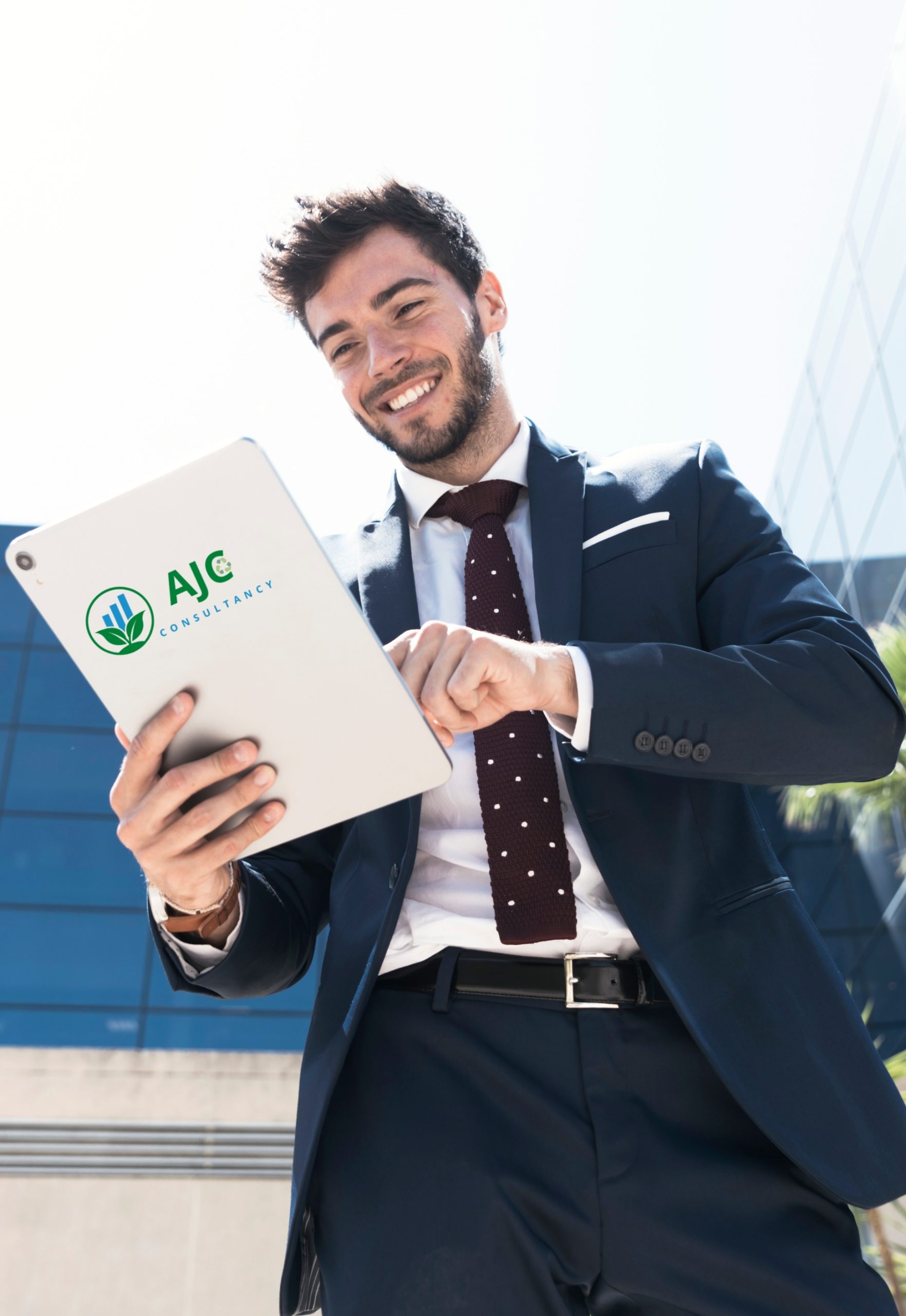 man onsite with ajc logo on folder
